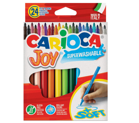 Pennarelli Joy - punta 2,6 mm - colori assortiti - lavabili - scatola 24 pezzi - Carioca - 40615 - 8003511406158 - DMwebShop