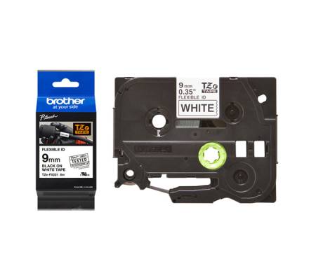 Nastro laminato flessibile - nero-bianco - 9 mm x 8 mt - Brother - TZeFX221 - 4977766693202 - DMwebShop