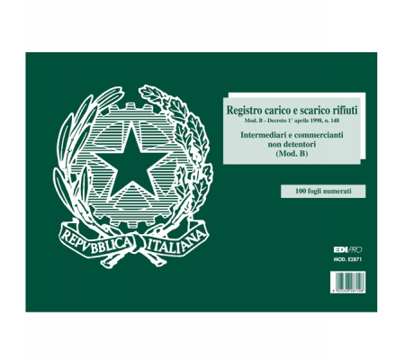 Blocco carico-scarico rifiuti non detentori Mod. B - 22,5 x 29,7 cm - 100 pagine - numerate - Edipro - E2871 - DMwebShop