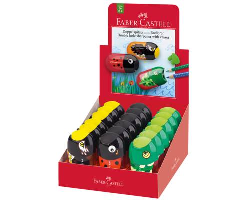 Temperamatite Animals con contenitore - 2 fori - con serbatoio e gomma assortiti - conf. 18 pezzi - Faber Castell - 183522 - 77111AA - DMwebShop