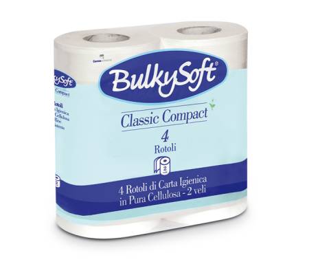 Carta igienica Classic 2 veli 16 gr 10 cm x 52,5 mt diametro 11,5 cm 500 strappi pacco 4 rotoli Bulkysoft 66440 - 281