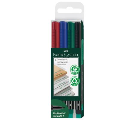 Pennarello Multimark universale permanente con gomma - punta fine 0,6 mm - astuccio 4 colori - Faber Castell - 151304 - 4005401513049 - DMwebShop