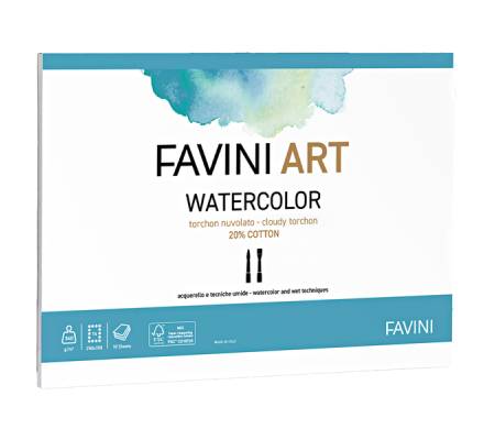 Blocco collato watercolor - 25 x 35 cm - 340gr - 10 fogli - Art - Favini - A223404 - 8007057466027 - DMwebShop