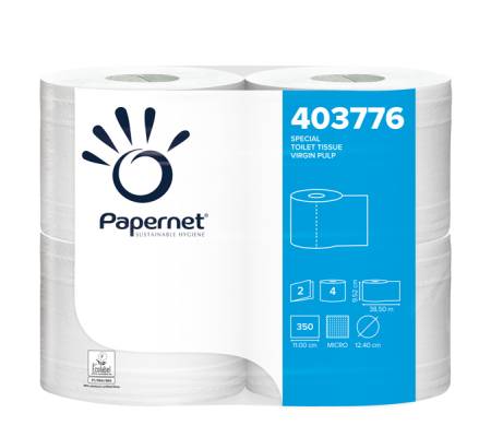 Carta igienica 2 veli 16,5 gr diametro 12,4 cm 9,5 cm x 38,5 mt 350 strappi pacco 4 rotoli Papernet 403776 - 4296