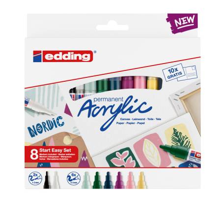 Marcatore permanente acrilico Start Easy Set Nordic - punta tonda fine e media - colori assortiti - conf. 8 pezzi - Edding - 4-SES8N - 4057305031020 - DMwebShop