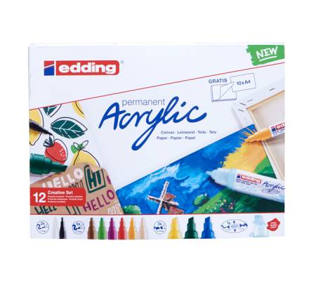 Marcatore permanente acrilico Creative Set - punta tonda e scalpello - colori assortiti - conf. 12 pezzi - Edding - 4-CS12B - 4057305031044 - DMwebShop