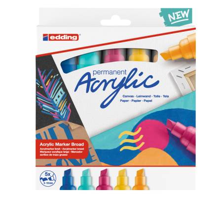 Marcatore permanente acrilico Broad Abstract - colori assortiti - conf. 5 pezzi - Edding - 4-5000-5-999 - 4057305030870 - DMwebShop