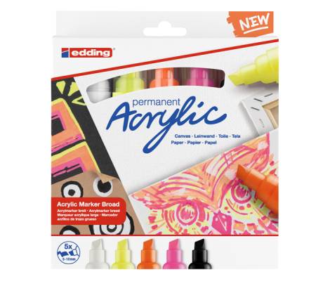 Marcatore permanente acrilico 5000 Broad Neon - colori assortiti - conf. 5 pezzi - Edding - 4-5000-5 - 4057305030849 - DMwebShop