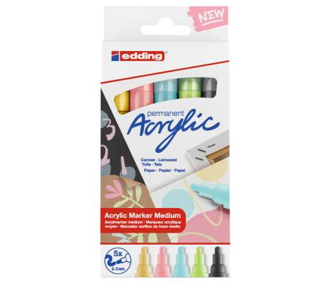 Marcatore permanente acrilico 5100 Medium Pastel - colori assortiti - conf. 5 pezzi - Edding - 4-5100-5-099 - 4057305030900 - DMwebShop