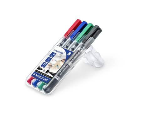 Pennarello Lumocolor Permanent Duo 348 punta feltro - punta 0,6 mm e 1,5 mm - astuccio 4 colori - Staedtler - 348WP4 - 4007817348079 - DMwebShop