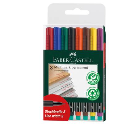 Pennarello Multimark universale permanente con gomma - punta superfine 0,4 mm - astuccio 8 colori - Faber Castell - 152309 - 4005401523093 - DMwebShop