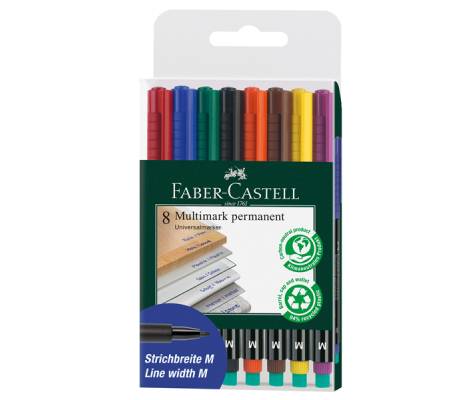 Pennarello Multimark universale permanente con gomma - punta media 1 mm - astuccio 8 colori - Faber Castell - 152509 - 4005401525097 - DMwebShop