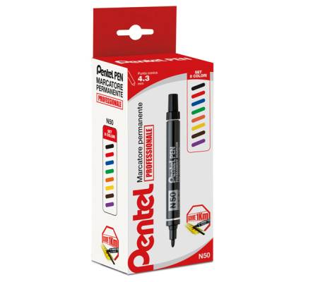 Marcatore permanente N50 - punta tonda - astuccio 8 colori assortiti - Pentel - N50-8 - 4902506330819 - DMwebShop