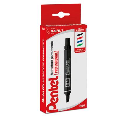Marcatore permanente N60 - punta scalpello - astuccio 4 colori assortiti - Pentel - 0050504 - 8006935505049 - DMwebShop