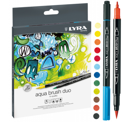 Pennarelli Aqua Brush Duo - punte 2 - 4 mm - astuccio 12 pezzi - Lyra - L6521120 - 4084900661628 - DMwebShop