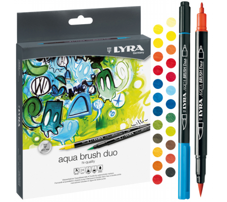 Pennarelli Aqua Brush Duo - punte 2 - 4 mm - astuccio 24 pezzi - Lyra - L6521240 - 4084900661659 - DMwebShop