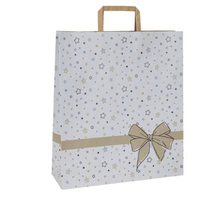 Shoppers con maniglie piattina carta - 26 x 11 x 34,5 cm - fantasia stellata - bianco - conf. 25 pezzi - Mainetti Bags - 086922 - 8029307086922 - DMwebShop