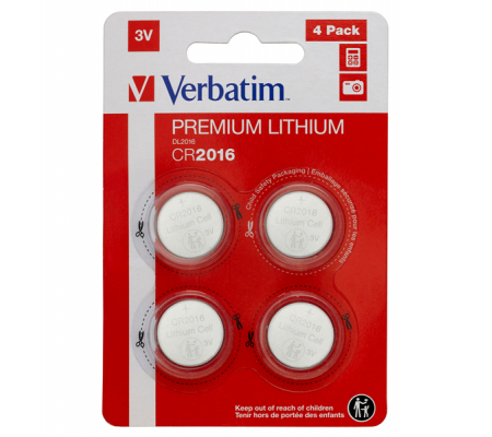 Blister 4 MicroPile a pastiglia CR2016 - litio - 3 V - Verbatim - 49531 - 023942495314 - DMwebShop