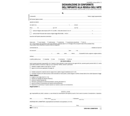 Dichiarazione conformita' impianto Snap 5 copie - 29,7 x 21 cm - 100 fogli - Edipro - E9071 - CONFE9071PZ100. - DMwebShop