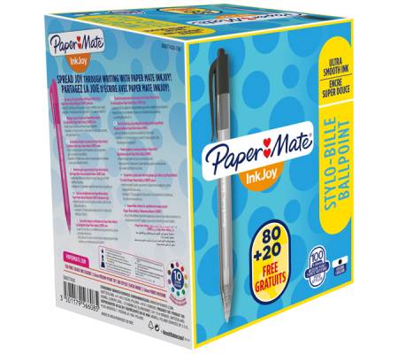 Penna a sfera a scatto Inkjoy 100 RT - punta 1 mm - nero - conf. 80+20 pezzi - Papermate - S0977430 - 3501170977439 - DMwebShop