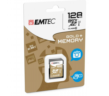 SDXC Class 10 Gold + - 128 Gb - Emtec - ECMSD128GXC10GP - 3126170142108 - DMwebShop