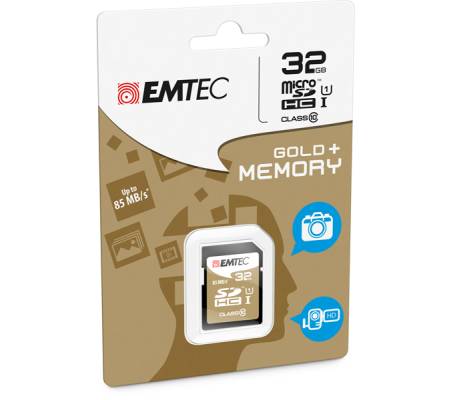 SDHC Class 10 Gold + - 32 Gb - Emtec - ECMSD32GHC10GP - 3126170142085 - DMwebShop