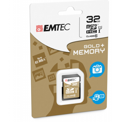 SDHC Class 10 Gold + - 32 Gb - Emtec - ECMSD32GHC10GP - 3126170142085 - DMwebShop