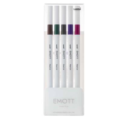 Fineliner Emott - tratto 0,4 mm - colori assortiti vintage - conf. 5 pezzi - Uni Mitsubishi - M PEM-SY 5C 3 - 4902778248300 - DMwebShop