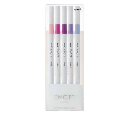 Fineliner Emott - tratto 0,4 mm - colori assortiti floral - conf. 5 pezzi - Uni Mitsubishi - M PEM-SY 5C 7 - 4902778248348 - DMwebShop