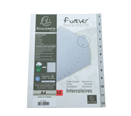 Intercalare numerico - PPL riciclato - A4 - 12 tasti - A-Z - grigio - Exacompta - 1912E - 3130630019121 - DMwebShop