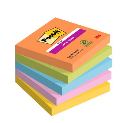 Blocco Post it Super Sticky 654-5SS-BOOS - 76 x 76 mm - colori Boost - 90 fogli - conf. 5 pezzi - Post-it - 7100258933 - 4054596924192 - DMwebShop