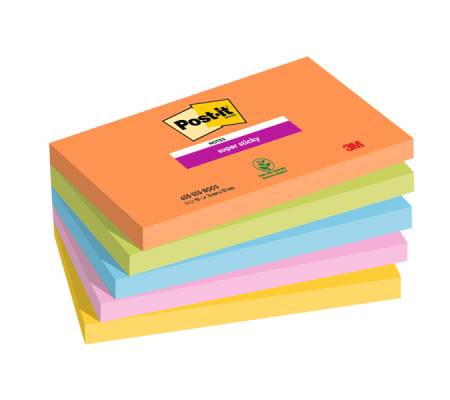 Blocco Post it Super Sticky 654-5SS-OAS - 76 x 127 mm - colori Boost - 90 fogli - conf. 5 pezzi - Post-it - 7100258793 - 4054596924345 - DMwebShop