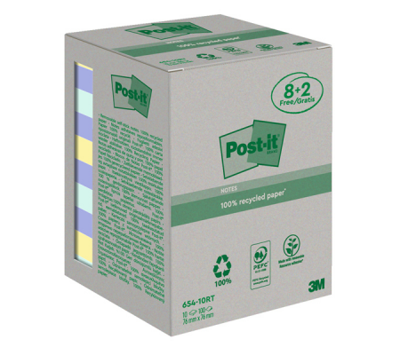 Blocco foglietti - 76 x 76 mm - carta riciciclata - 100 fogli - colori pastel - conf. 10 pezzi - Post-it - 7100172343 - 4054596723283 - DMwebShop