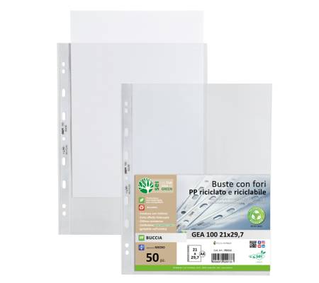 Buste forate Gea 100 - PP riciclato - buccia medium - 21 x 29,7 cm - conf. 50 pezzi - Sei Rota - 702112 - 8004972029733 - DMwebShop