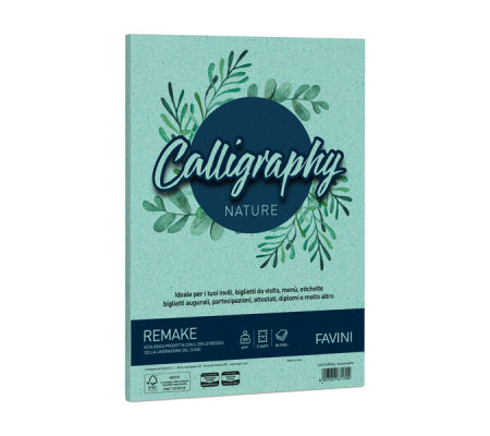 Carta Calligraphy Nature Remake - A4 - 250 gr - acquamarina - conf. 50 fogli - Favini - A69G564 - 8007057671704 - DMwebShop