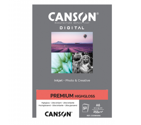 Carta Inkjet Premium - 10 x 15 cm - 255 gr - 50 fogli - lucida - Canson - C33300S006 - 3148950065704 - DMwebShop