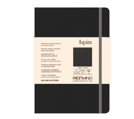 Taccuino Ispira - con elastico - copertina rigida - A5 - 96 fogli - puntinato - nero - Fabriano - 19714810 - 8001348221364 - DMwebShop