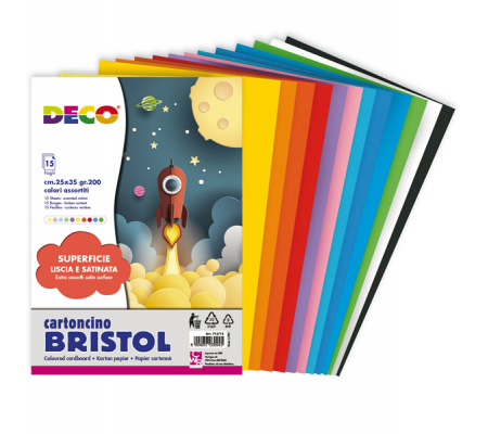 Busta di carta Bristol - 25 x 35 cm - colori assortiti - 15 fogli - Deco - 715/15 - 8004957030945 - DMwebShop