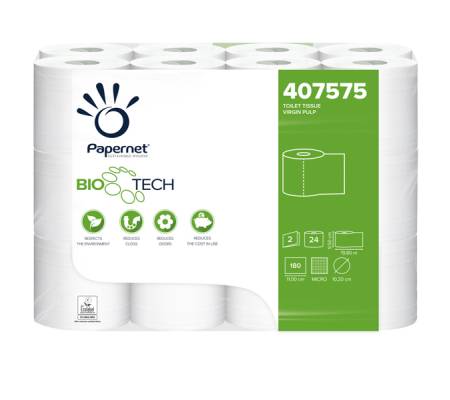 Carta igienica classica BioTech - 2 veli - 19,8 mt - 180 strappi - pacco 24 rotoli - Papernet - 407575 - 8024929475758 - DMwebShop