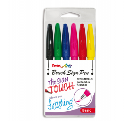 Pennarello Brush Sign Pen - colori assortiti - conf. 6 pezzi - Pentel - 0022050 - 8006935220508 - DMwebShop