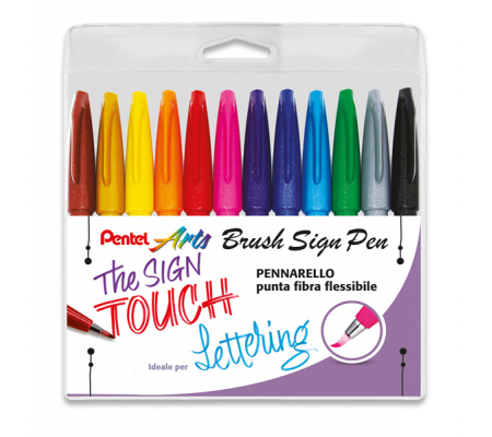 Pennarello Brush Sign Pen - colori assortiti - conf. 12 pezzi - Pentel - 0022187 - 8006935221871 - DMwebShop