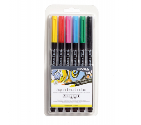Pennarello Aqua Brush Duo - colori primari - conf. 6 pezzi - Lyra - L6521060 - 4084900610176 - DMwebShop