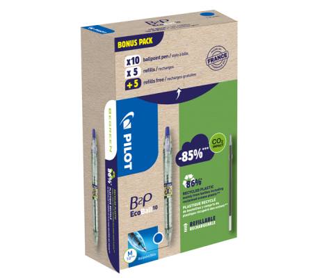 Penna a sfera scatto B2P Ecoball - punta 1 mm - 10 refill B2P inclusi - blu - conf. 10 pezzi - Pilot - 000033 - 3131910586579 - DMwebShop