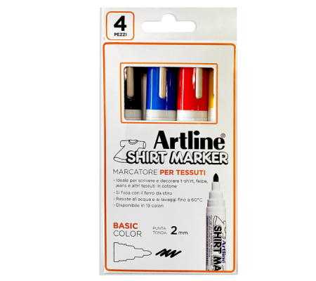 Marcatore per tessuto - punta tonda 2 mm - colori assortiti - conf. 4 pezzi - Artline - A EKT2/4W - 8007404258268 - DMwebShop
