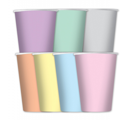 Bicchieri carta - 200 cc - colori assortiti soft rainbow pastello - conf. 8 pezzi - Big Party - 30431 - DMwebShop
