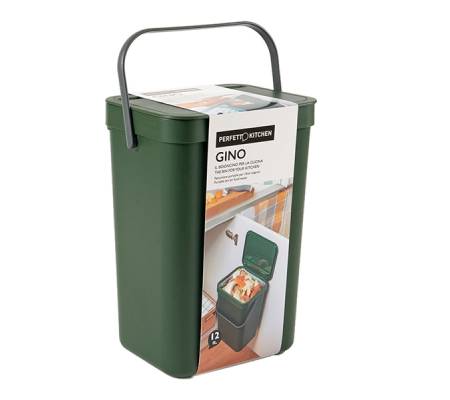 Pattumiera Gino - per rifiuti organici - 24 x 19 x 35,5 cm - 12 lt - verde bosco - Perfetto - 29125 - 8052474291257 - DMwebShop
