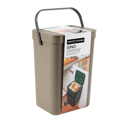 Pattumiera Gino - per rifiuti organici - 24 x 19 x 35,5 cm - 12 lt - marrone - Perfetto - 29126 - 8052474291264 - DMwebShop