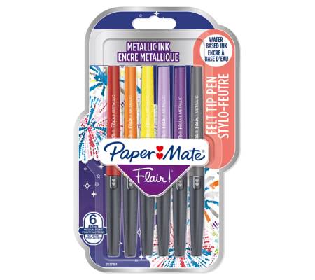 Pennarello Flair Nylon - colori assortiti Metallic - conf. 6 pezzi - Papermate - 2137361 - 3026981373619 - DMwebShop