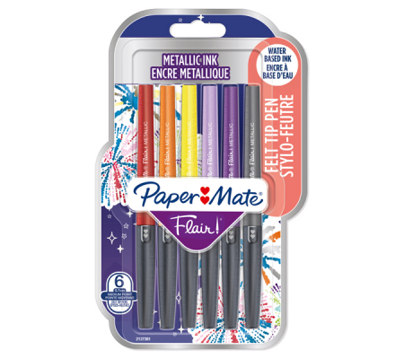 Pennarello Flair Nylon - colori assortiti Metallic - conf. 6 pezzi - Papermate - 2137361 - 3026981373619 - DMwebShop