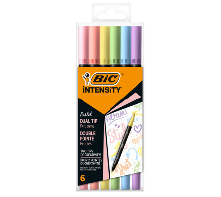 Pennarello Intensity Pastel - dual tip brush - colori assortiti - conf. 6 pezzi - Bic - 503826 - 3086123681323 - DMwebShop